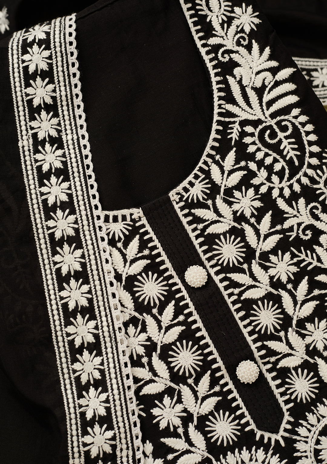 Black Threadwork Cotton Unstitched Salwar Suit