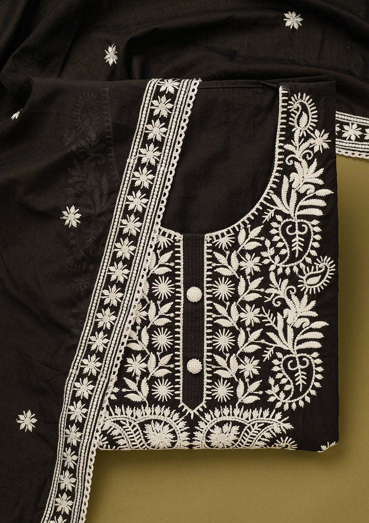 Black Threadwork Cotton Unstitched Salwar Suit