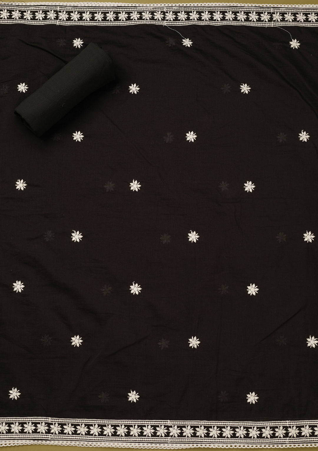 Black Threadwork Cotton Unstitched Salwar Suit