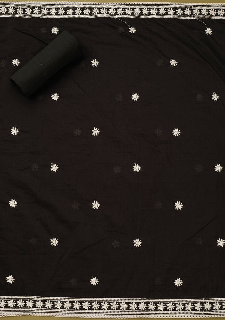 Black Threadwork Cotton Unstitched Salwar Suit