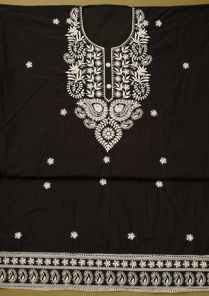 Black Threadwork Cotton Unstitched Salwar Suit