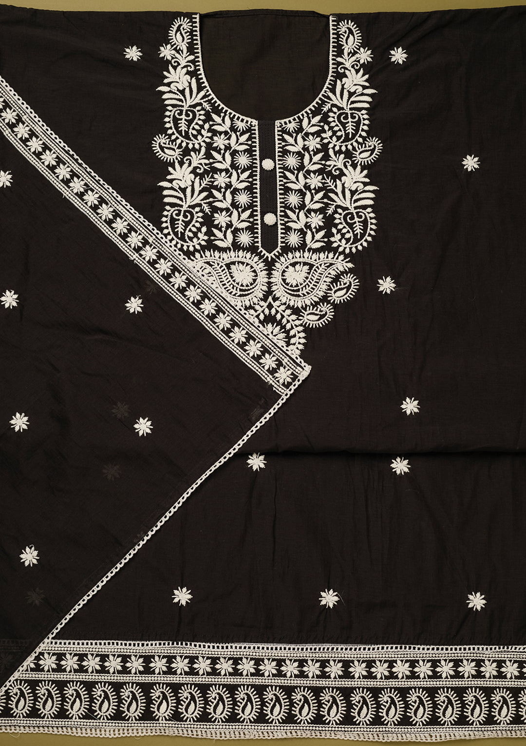 Black Threadwork Cotton Unstitched Salwar Suit