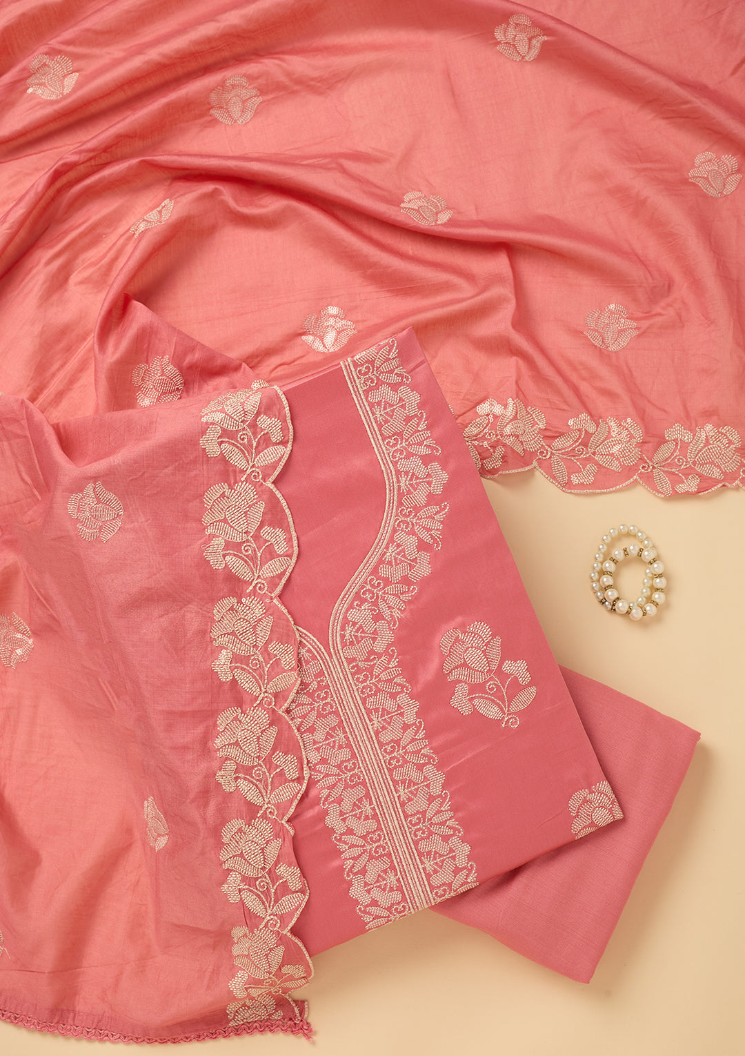 Gajari Pink Sequins Cotton Unstitched Salwar Suit
