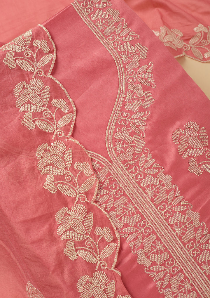 Gajari Pink Sequins Cotton Unstitched Salwar Suit