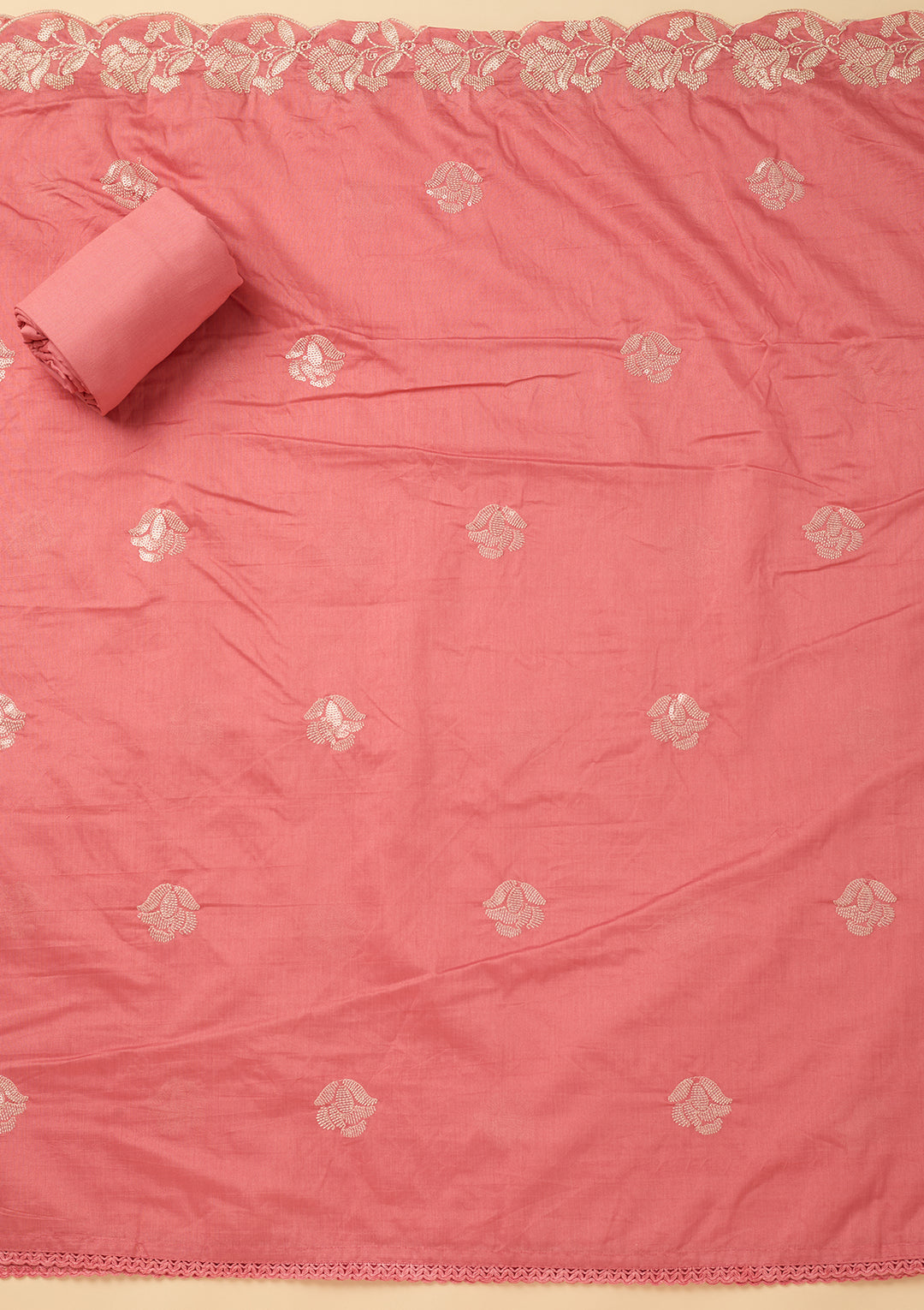 Gajari Pink Sequins Cotton Unstitched Salwar Suit