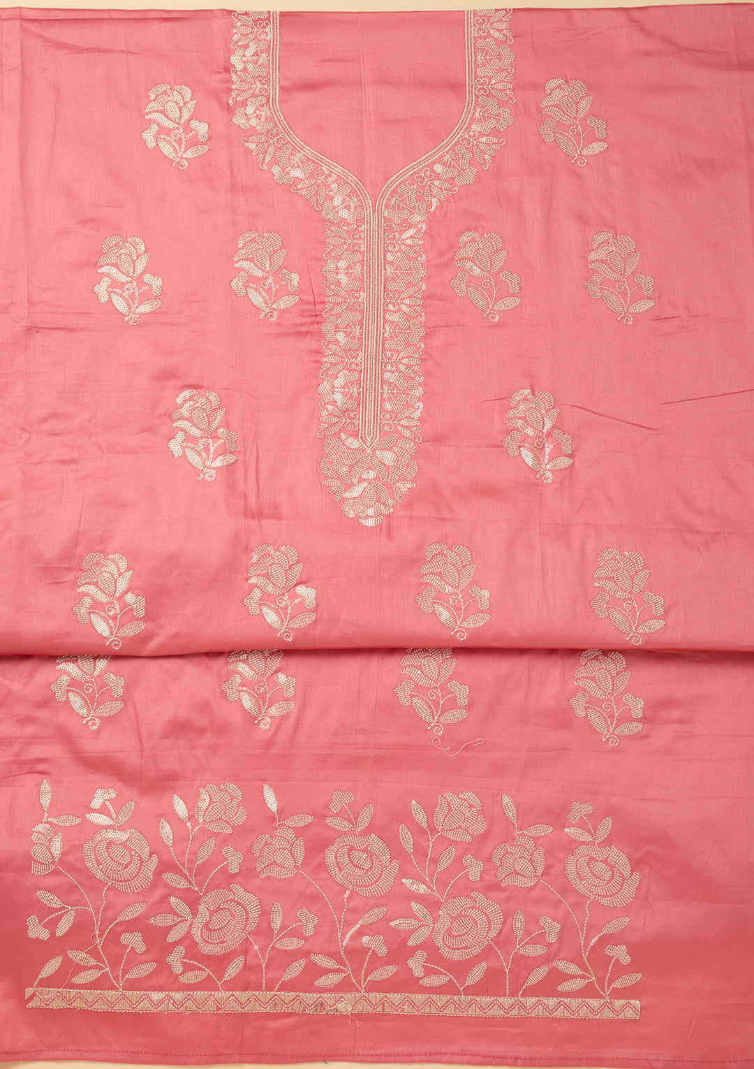 Gajari Pink Sequins Cotton Unstitched Salwar Suit