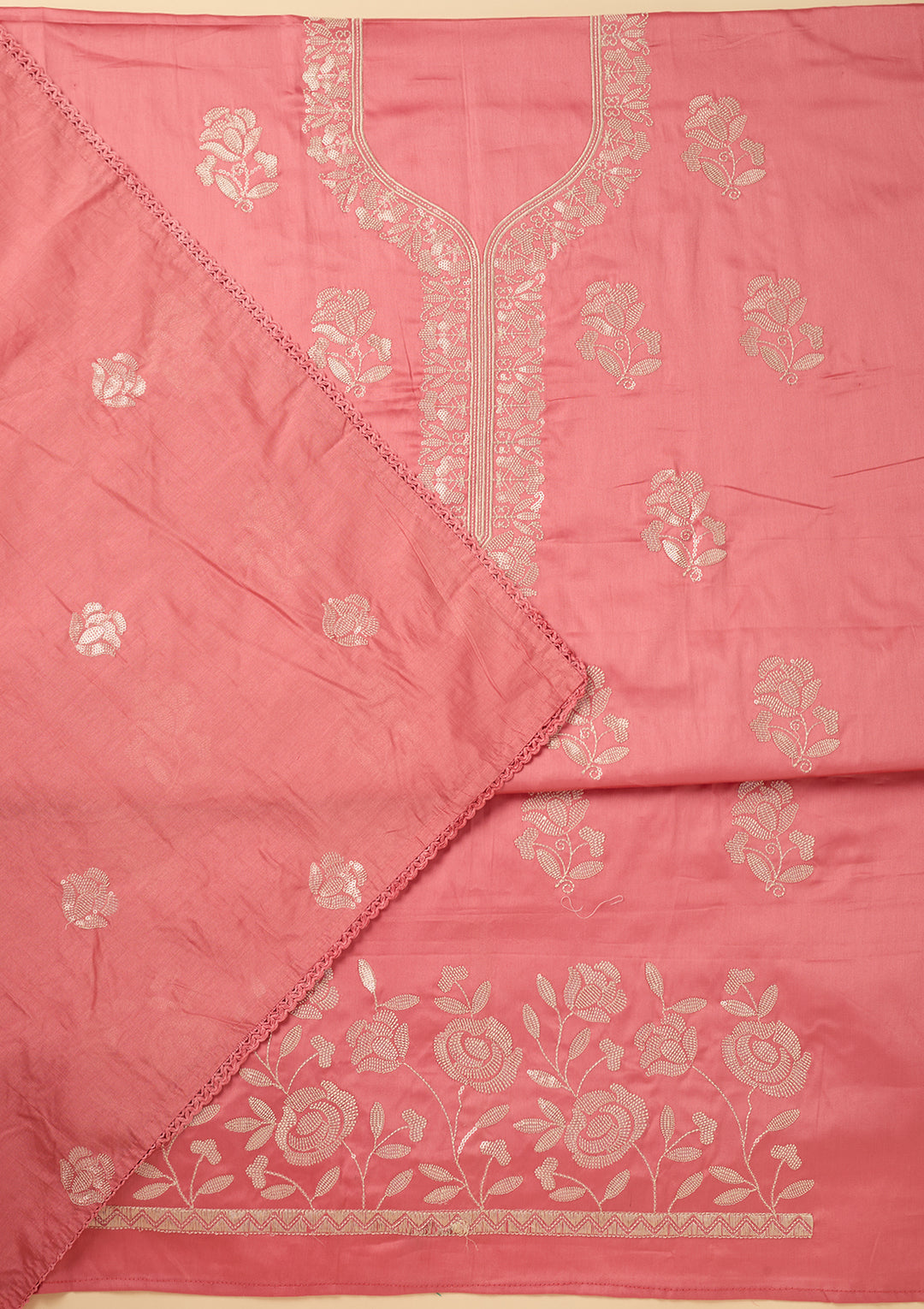 Gajari Pink Sequins Cotton Unstitched Salwar Suit