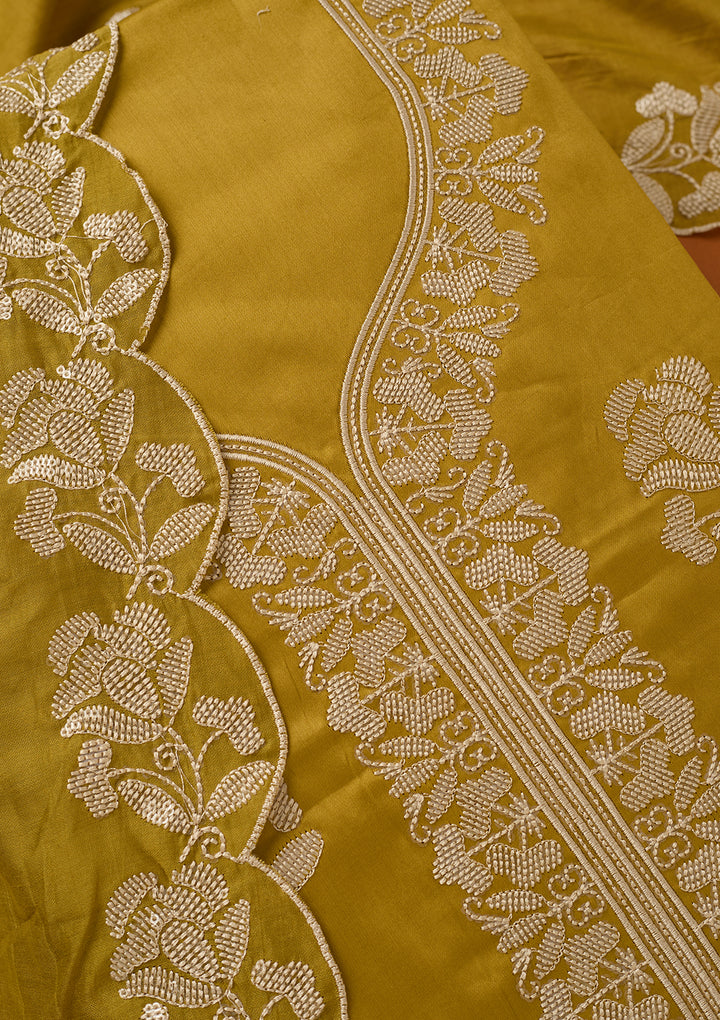 Mehendi Green Threadwork Cotton Unstitched Salwar Suit