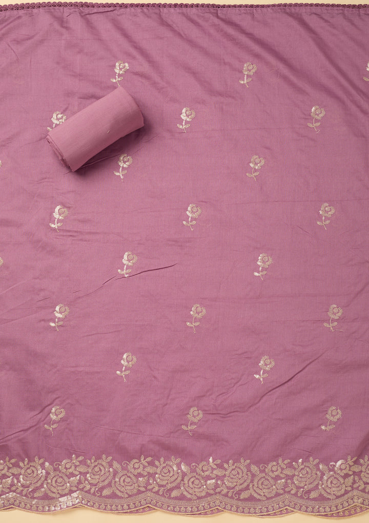 Lavender Sequins Cotton Unstitched Salwar Suit