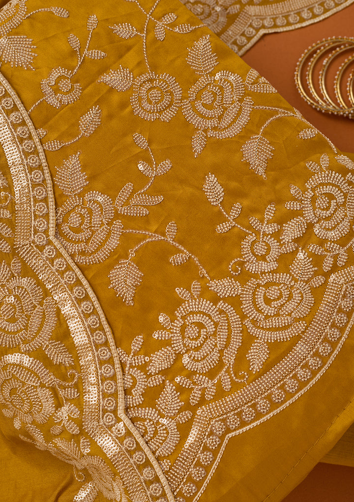 Mustard Yellow Sequins Cotton Unstitched Salwar Suit