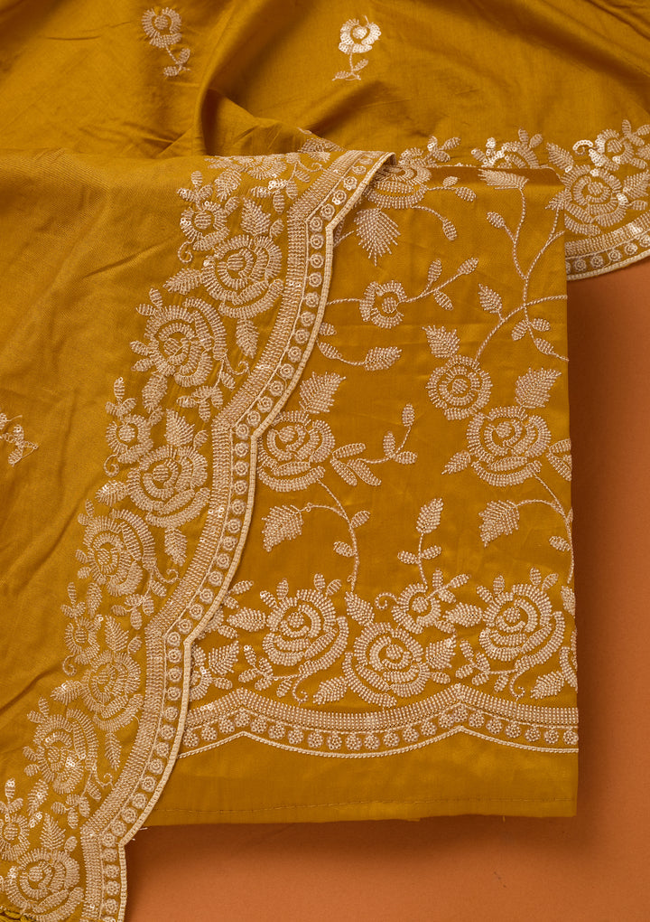 Mustard Yellow Sequins Cotton Unstitched Salwar Suit