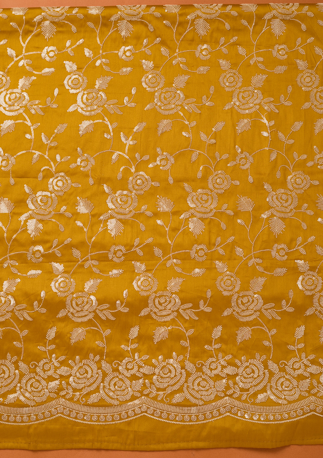 Mustard Yellow Sequins Cotton Unstitched Salwar Suit