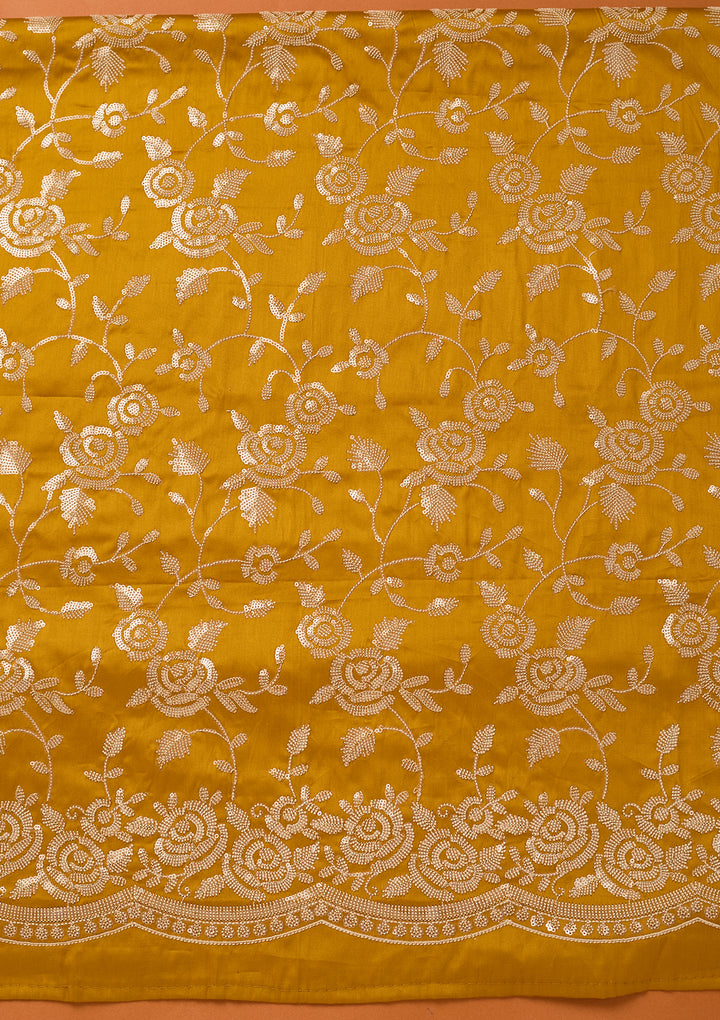 Mustard Yellow Sequins Cotton Unstitched Salwar Suit