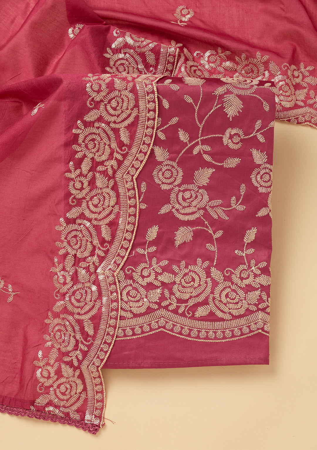 Onion Pink Sequins Cotton Unstitched Salwar Suit