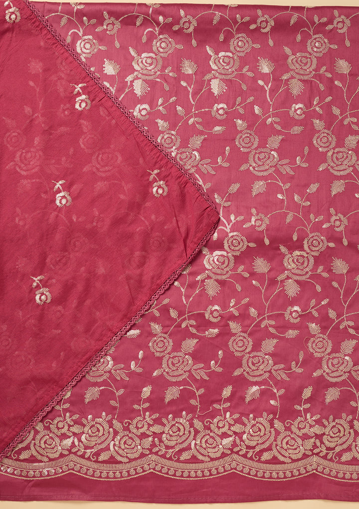 Onion Pink Sequins Cotton Unstitched Salwar Suit