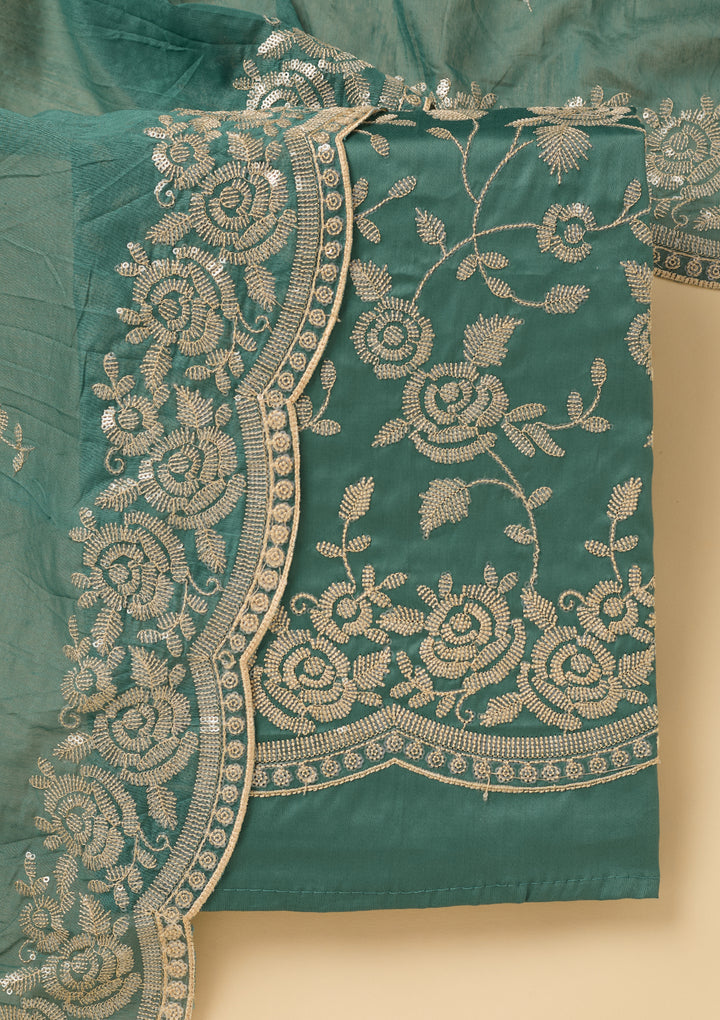 Sea Green Sequins Cotton Unstitched Salwar Suit