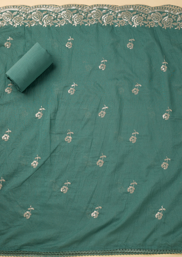 Sea Green Sequins Cotton Unstitched Salwar Suit