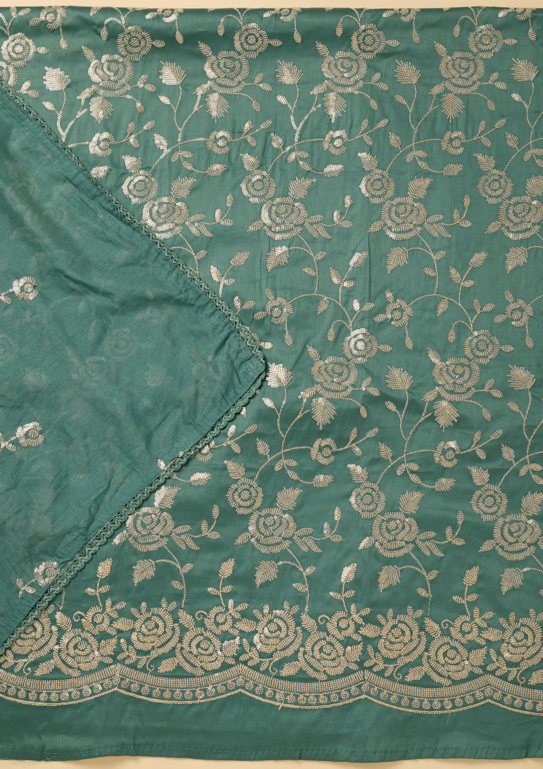 Sea Green Sequins Cotton Unstitched Salwar Suit