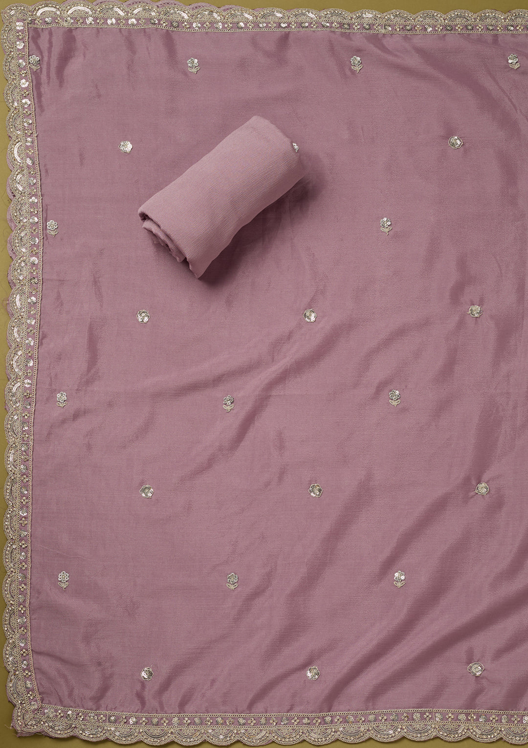 Light Lavender Chinon Cording Unstitched Dress Material With Matching Bottom And Dupatta