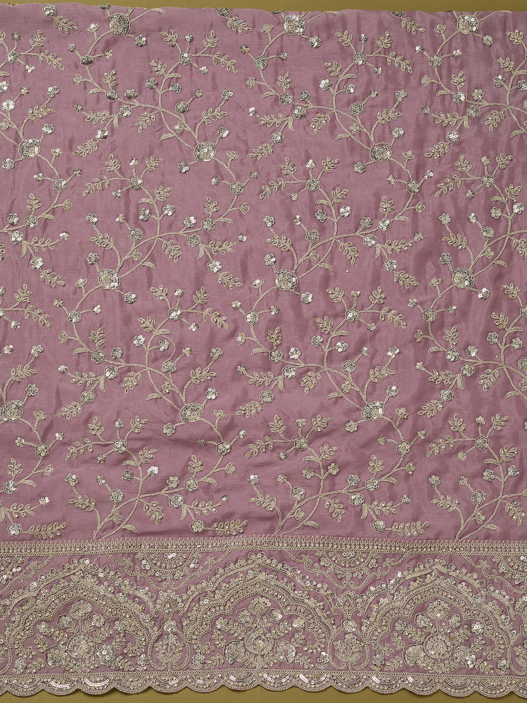 Light Lavender Chinon Cording Unstitched Dress Material With Matching Bottom And Dupatta