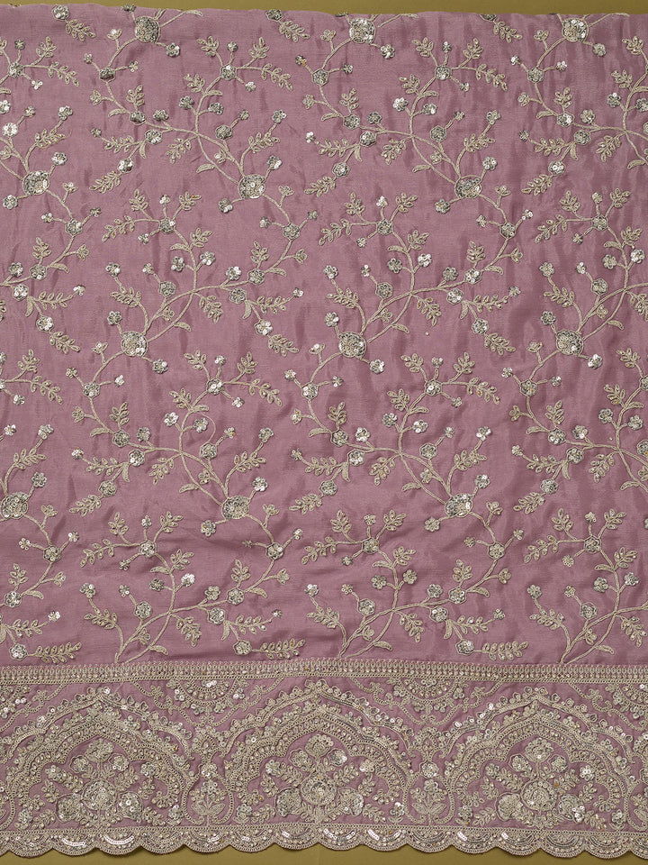 Light Lavender Chinon Cording Unstitched Dress Material With Matching Bottom And Dupatta