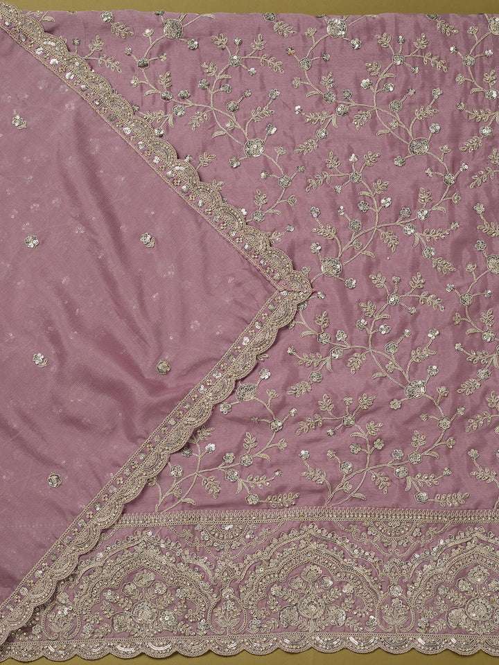 Light Lavender Chinon Cording Unstitched Dress Material With Matching Bottom And Dupatta