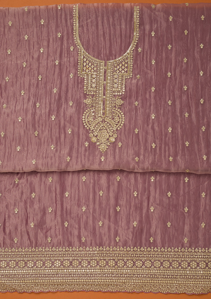 Lavender Tissue Sequins Unstitched Dress Material With Matching Bottom And Dupatta