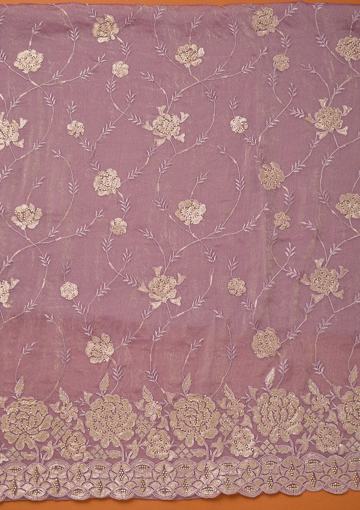 Light Lavender Organza Gold Zariwork Unstitched Dress Material With Matching Bottom And Dupatta