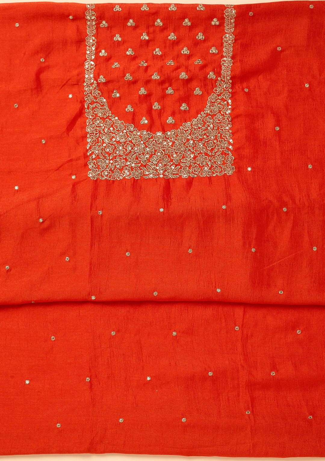 Orange Dola Silk Sequins Unstitched Dress Material With Matching Bottom And Dupatta