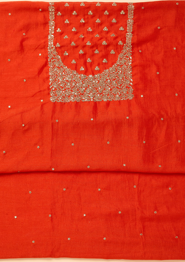 Orange Dola Silk Sequins Unstitched Dress Material With Matching Bottom And Dupatta