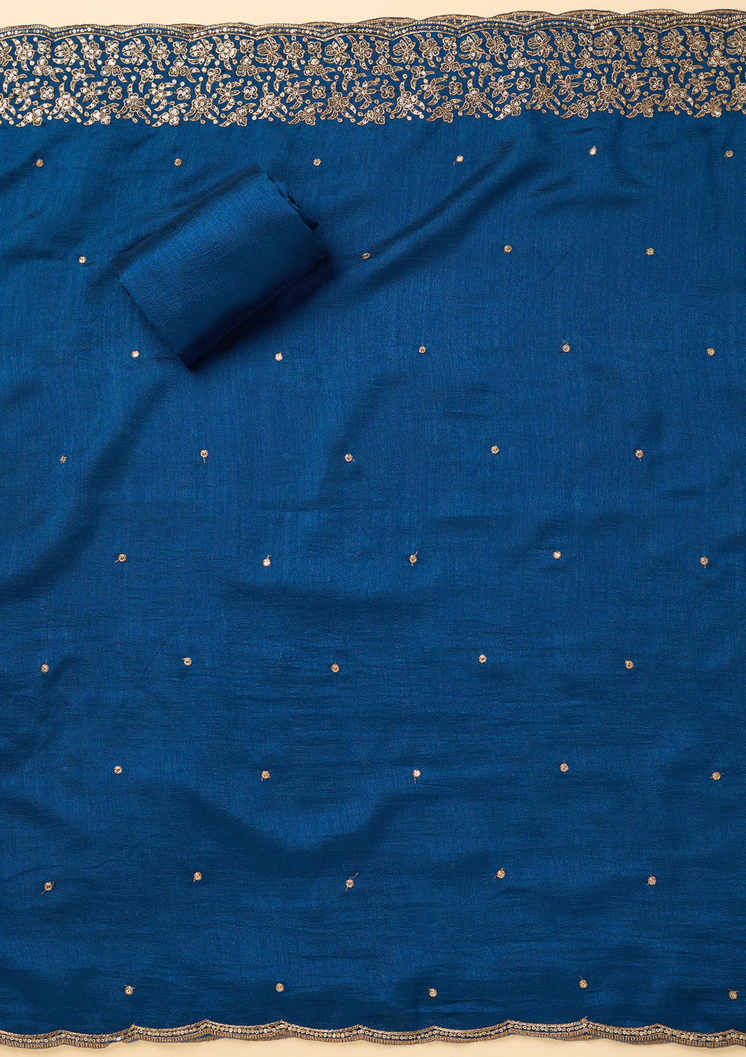 Peacock Blue Dola Silk Sequins Unstitched Dress Material With Matching Bottom And Dupatta