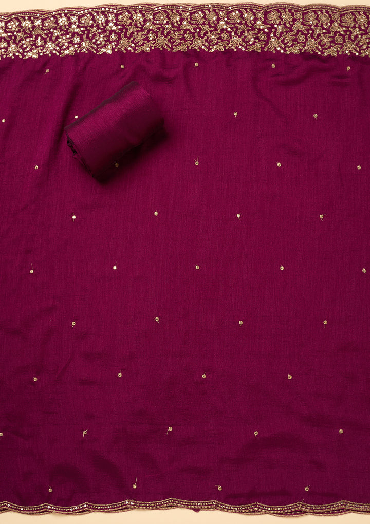 Wine Dola Silk Sequins Unstitched Dress Material With Matching Bottom And Dupatta