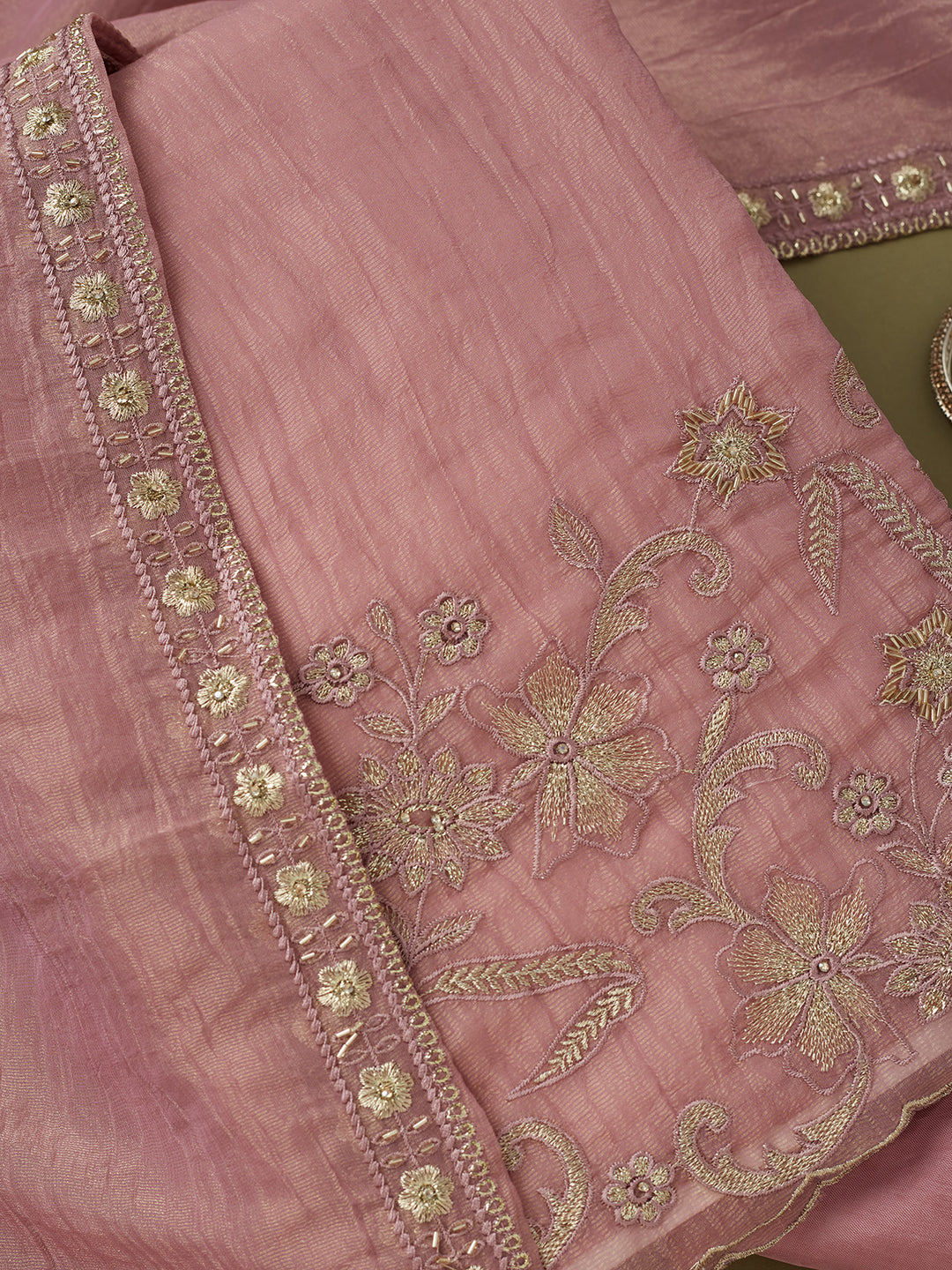 Light Lavender Tissue Cutdana Unstitched Dress Material With Matching Bottom And Dupatta