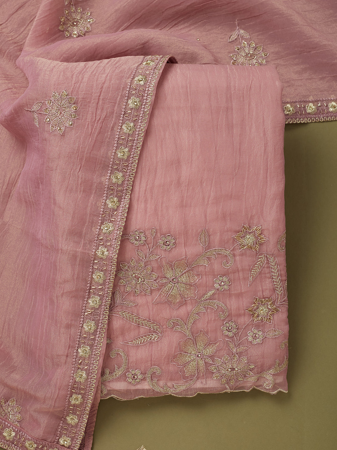 Light Lavender Tissue Cutdana Unstitched Dress Material With Matching Bottom And Dupatta