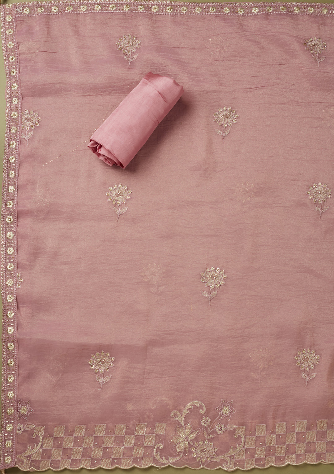 Light Lavender Tissue Cutdana Unstitched Dress Material With Matching Bottom And Dupatta