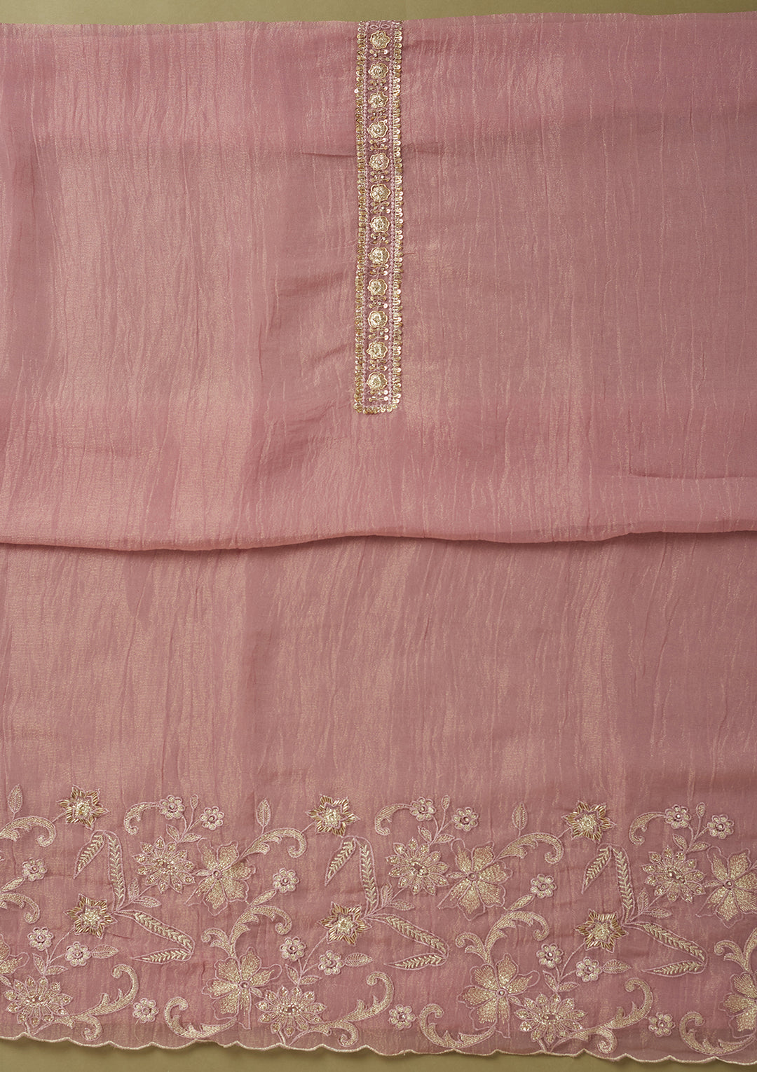 Light Lavender Tissue Cutdana Unstitched Dress Material With Matching Bottom And Dupatta