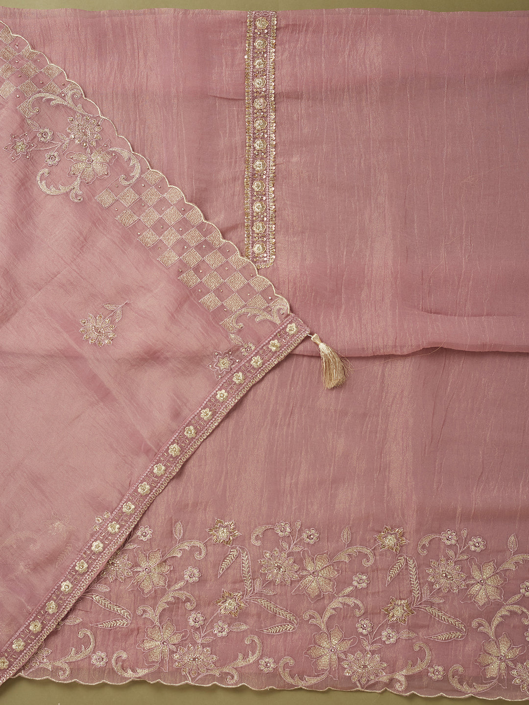 Light Lavender Tissue Cutdana Unstitched Dress Material With Matching Bottom And Dupatta