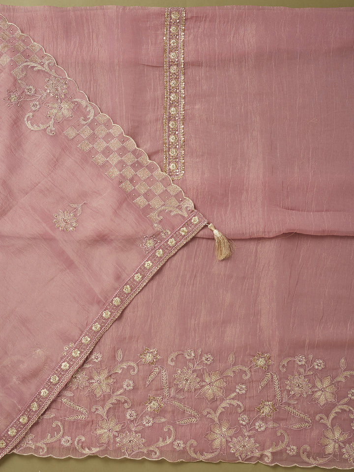 Light Lavender Tissue Cutdana Unstitched Dress Material With Matching Bottom And Dupatta
