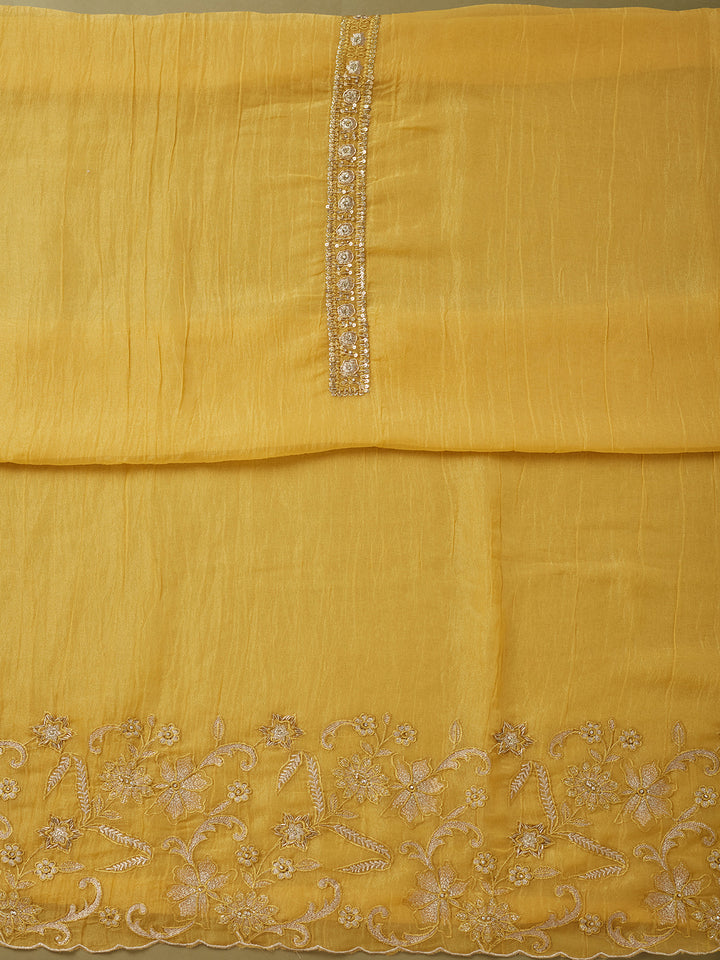 Mustard Yellow Tissue Cutdana Unstitched Dress Material With Matching Bottom And Dupatta