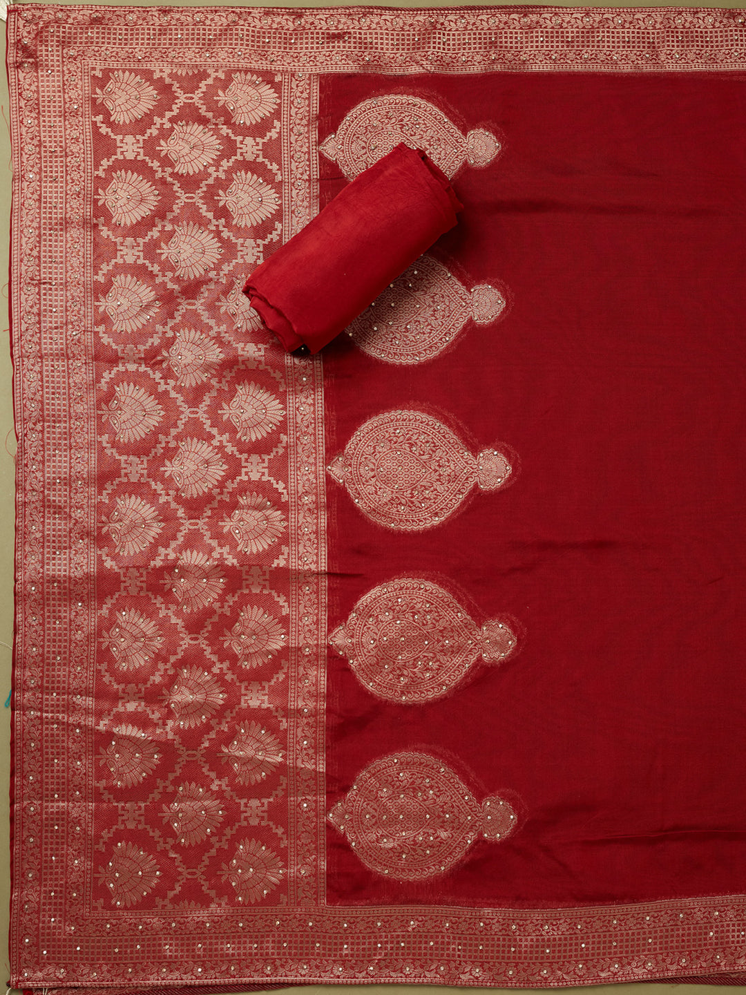 Maroon Dola Silk Sequins Unstitched Dress Material With Matching Bottom And Dupatta