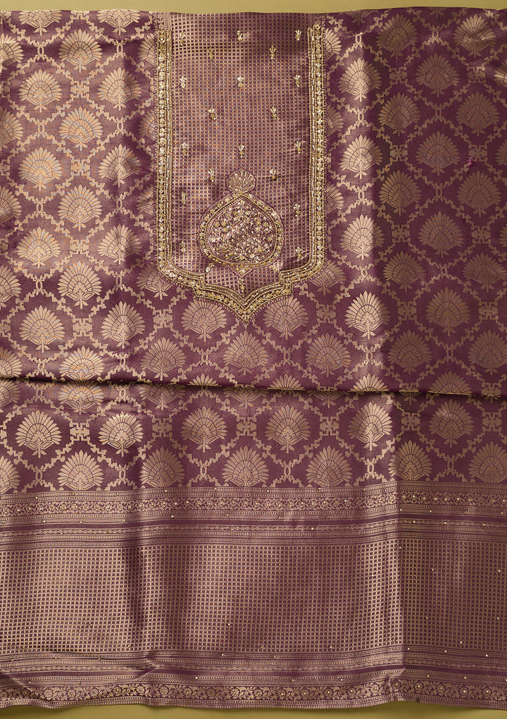 Purple Dola Silk Sequins Unstitched Dress Material With Matching Bottom And Dupatta