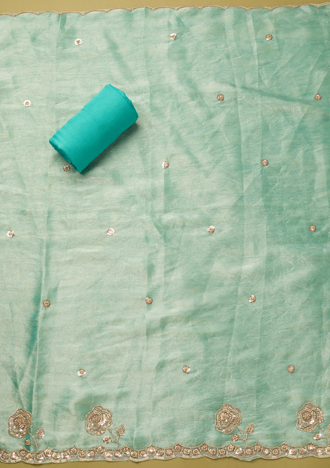 Blue Tissue Cutdana Unstitched Dress Material With Matching Bottom And Dupatta