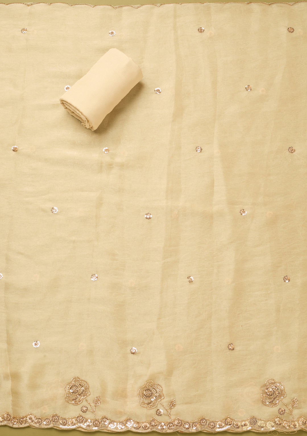 Off White Tissue Cutdana Unstitched Dress Material With Matching Bottom And Dupatta