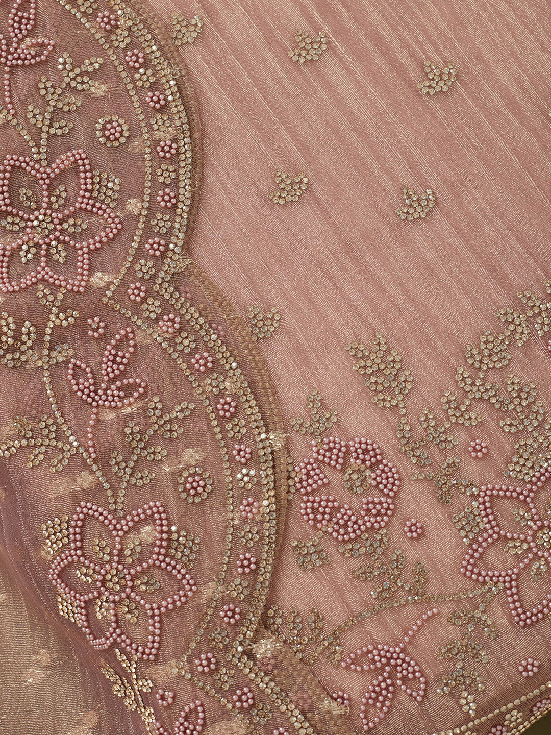 Light Lavender Tissue Gold Stonework Unstitched Dress Material With Matching Bottom And Dupatta