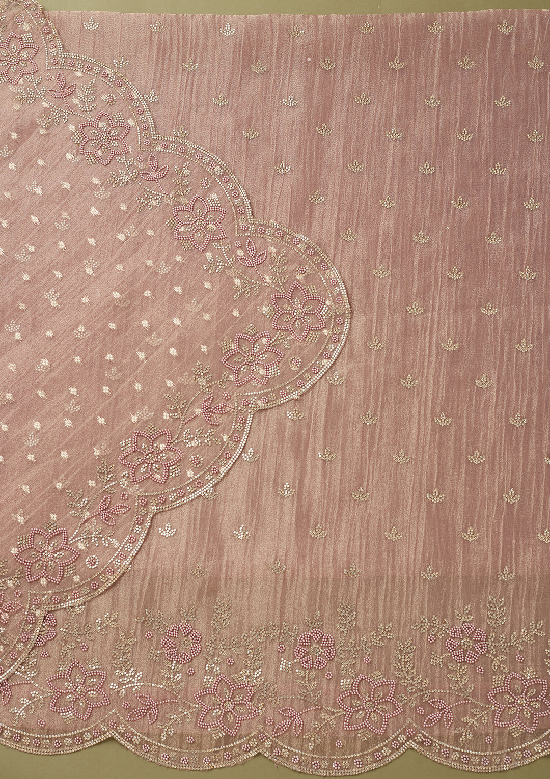 Light Lavender Tissue Gold Stonework Unstitched Dress Material With Matching Bottom And Dupatta