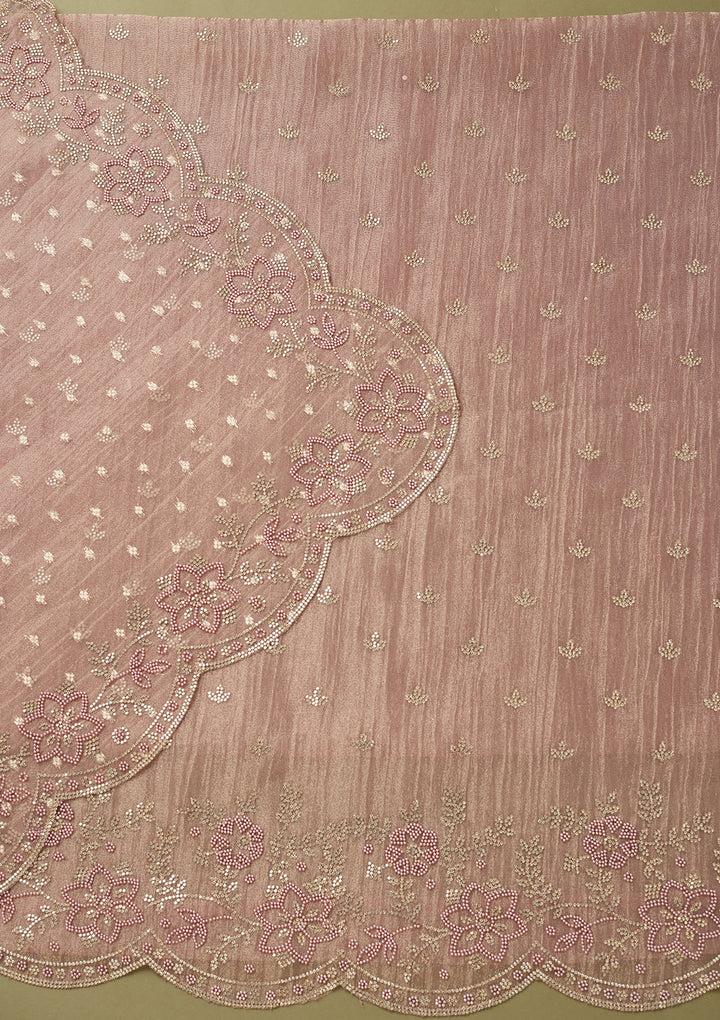 Light Lavender Tissue Gold Stonework Unstitched Dress Material With Matching Bottom And Dupatta
