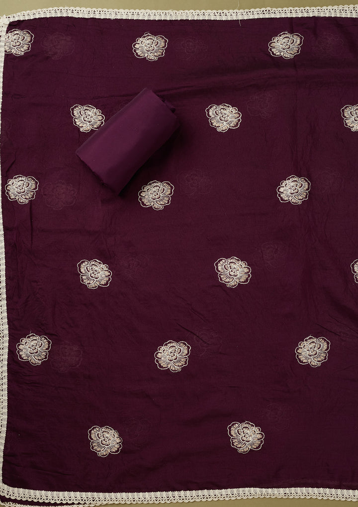 Purple Crepe Pearlwork Unstitched Dress Material With Matching Bottom And Dupatta
