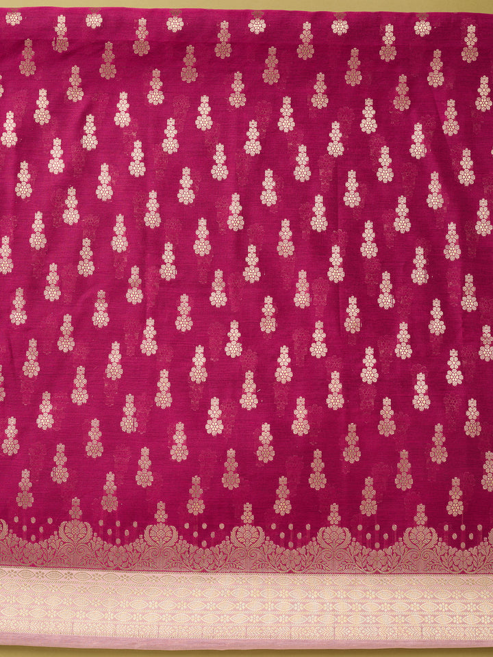 Magenta Pink Light Lavender Dola Silk Gold Zariwork Unstitched Dress Material With Matching Bottom And Dupatta