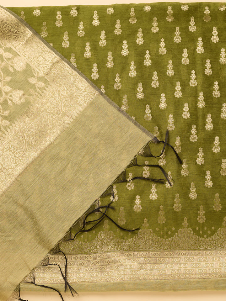 Mehendi Green Pista Green Dola Silk Gold Zariwork Unstitched Dress Material With Matching Bottom And Dupatta