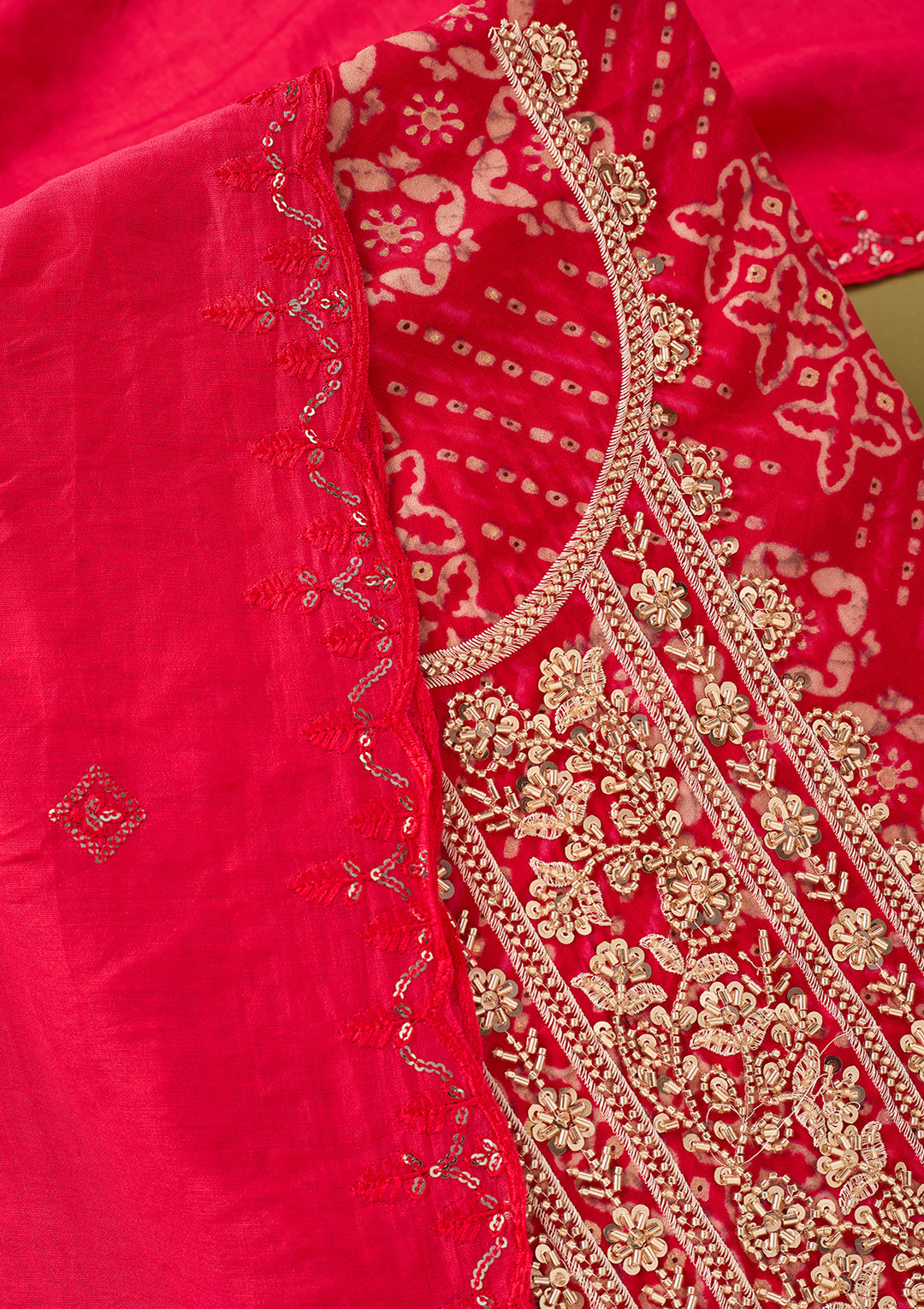Rani Pink Chanderi Cutdana Unstitched Dress Material With Matching Bottom And Dupatta